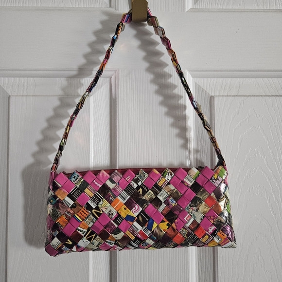 Vintage Recycled Cookie/Candy Wrapper Weaved Shoulder Bag - Picture 3 of 4